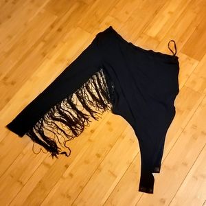 One shoulder fringe body suit